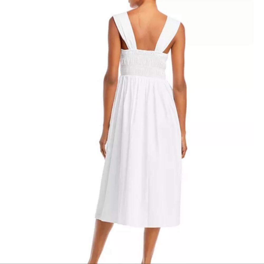 STAUD Ida smocked white midi dress